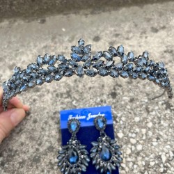 Silvana Lacivert Gelin Kına Tacı Özel Gün Aksesuar Kadın Taç Ve Geniş Mekik Küpe Takımı-SILVANA-38 Silvana Lacivert Gelin Kına Tacı Özel Gün Aksesuar Kadın Taç Ve Geniş Mekik Küpe Takımı-SILVANA-38