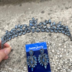 Silvana Lacivert Gelin Kına Tacı Özel Gün Aksesuar Kadın Taç Ve İnce Mekik Küpe Takımı-SILVANA-39 Silvana Lacivert Gelin Kına Tacı Özel Gün Aksesuar Kadın Taç Ve İnce Mekik Küpe Takımı-SILVANA-39