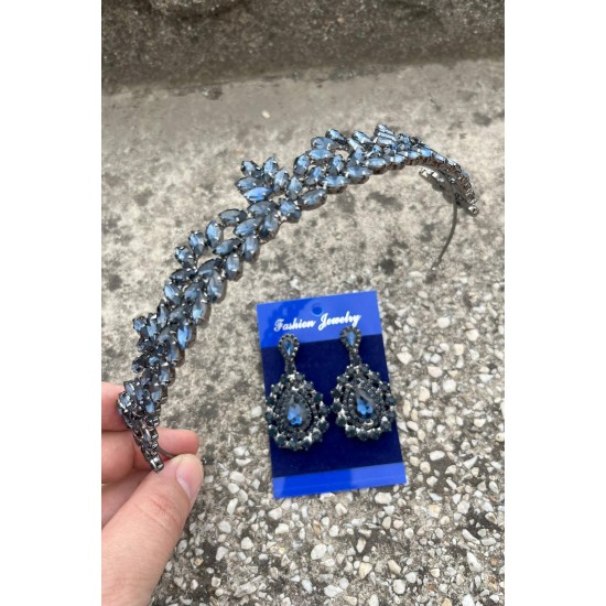 Silvana Lacivert Gelin Kına Tacı Özel Gün Aksesuar Kadın Taç Ve Damla Mekik Küpe Takımı-SILVANA-40 Silvana Lacivert Gelin Kına Tacı Özel Gün Aksesuar Kadın Taç Ve Damla Mekik Küpe Takımı-SILVANA-40