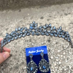 Silvana Lacivert Gelin Kına Tacı Özel Gün Aksesuar Kadın Taç Ve Damla Mekik Küpe Takımı-SILVANA-40 Silvana Lacivert Gelin Kına Tacı Özel Gün Aksesuar Kadın Taç Ve Damla Mekik Küpe Takımı-SILVANA-40