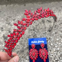 Silvana Kırmızı Gelin Kına Tacı Özel Gün Aksesuar Kadın Taç Ve İnce Mekik Küpe Takımı-SILVANA-41 Silvana Kırmızı Gelin Kına Tacı Özel Gün Aksesuar Kadın Taç Ve İnce Mekik Küpe Takımı-SILVANA-41