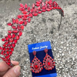 Silvana Kırmızı Gelin Kına Tacı Özel Gün Aksesuar Kadın Taç Ve Damla Mekik Küpe Takımı-SILVANA-42 Silvana Kırmızı Gelin Kına Tacı Özel Gün Aksesuar Kadın Taç Ve Damla Mekik Küpe Takımı-SILVANA-42