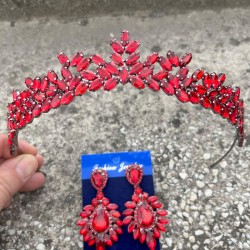 Silvana Kırmızı Gelin Kına Tacı Özel Gün Aksesuar Kadın Taç Ve Geniş Mekik Küpe Takımı-SILVANA-43 Silvana Kırmızı Gelin Kına Tacı Özel Gün Aksesuar Kadın Taç Ve Geniş Mekik Küpe Takımı-SILVANA-43