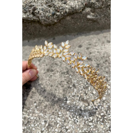 Silvana Gold Gelin Kına Tacı Yüksek Kalite Özel Gün Aksesuar Kadın Taç Saç Aksesuarı-SILVANA-9 Silvana Gold Gelin Kına Tacı Yüksek Kalite Özel Gün Aksesuar Kadın Taç Saç Aksesuarı-SILVANA-9