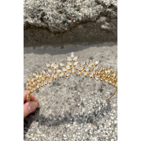 Silvana Gold Gelin Kına Tacı Yüksek Kalite Özel Gün Aksesuar Kadın Taç Saç Aksesuarı-SILVANA-9 Silvana Gold Gelin Kına Tacı Yüksek Kalite Özel Gün Aksesuar Kadın Taç Saç Aksesuarı-SILVANA-9