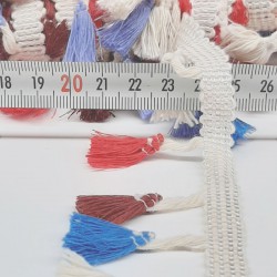 Krem Mavi Kırmızı Pamuk Saçak Püskül-SP-1067 Krem Mavi Kırmızı Pamuk Saçak Püskül-SP-1067