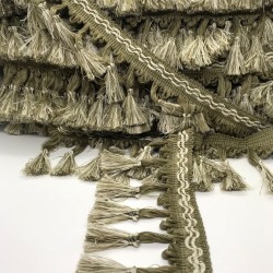 Haki Krem Topuzlu Saçak Şerit Püskül-SP-1095