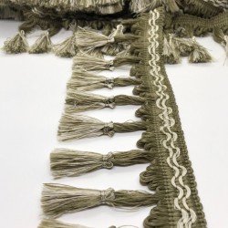 Haki Krem Topuzlu Saçak Şerit Püskül-SP-1095