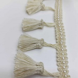 Krem İncili Topuzlu Saçak Püskül-SP-1108