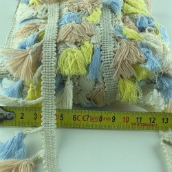 Bej Mavi Sarı Pamuklu Saçak Şerit Püskül-SP-1111 Bej Mavi Sarı Pamuklu Saçak Şerit Püskül-SP-1111