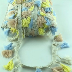 Bej Mavi Sarı Pamuklu Saçak Şerit Püskül-SP-1111 Bej Mavi Sarı Pamuklu Saçak Şerit Püskül-SP-1111