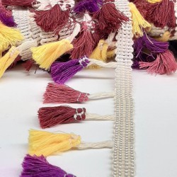 Mürdüm Sarı Mor Pamuklu Saçak Şerit Püskül-SP-1112 Mürdüm Sarı Mor Pamuklu Saçak Şerit Püskül-SP-1112