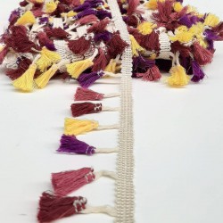 Mürdüm Sarı Mor Pamuklu Saçak Şerit Püskül-SP-1112 Mürdüm Sarı Mor Pamuklu Saçak Şerit Püskül-SP-1112