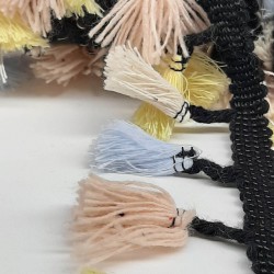 Pudra Sarı Açık Mavi Pamuklu Saçak Şerit Püskül-SP-1114 Pudra Sarı Açık Mavi Pamuklu Saçak Şerit Püskül-SP-1114