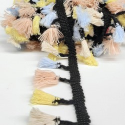 Pudra Sarı Açık Mavi Pamuklu Saçak Şerit Püskül-SP-1114 Pudra Sarı Açık Mavi Pamuklu Saçak Şerit Püskül-SP-1114