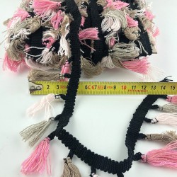 Bej Krem Pembe Pamuklu Saçak Şerit Püskül-SP-1115 Bej Krem Pembe Pamuklu Saçak Şerit Püskül-SP-1115