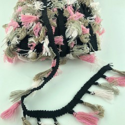 Bej Krem Pembe Pamuklu Saçak Şerit Püskül-SP-1115 Bej Krem Pembe Pamuklu Saçak Şerit Püskül-SP-1115