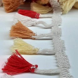 Kırmızı Krem Turuncu Pamuk Saçak Şerit Püskül-SP-1122 Kırmızı Krem Turuncu Pamuk Saçak Şerit Püskül-SP-1122