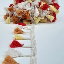 Kırmızı Krem Turuncu Pamuk Saçak Şerit Püskül-SP-1122 Kırmızı Krem Turuncu Pamuk Saçak Şerit Püskül-SP-1122