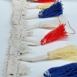 Kırmızı Krem Lacivert Pamuk Saçak Şerit Püskül-SP-1123 Kırmızı Krem Lacivert Pamuk Saçak Şerit Püskül-SP-1123