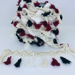 Siyah Bordo Beyaz Pamuk Saçak Püskül-SP-1166 Siyah Bordo Beyaz Pamuk Saçak Püskül-SP-1166