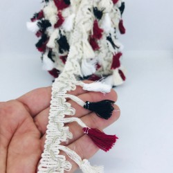 Siyah Bordo Beyaz Pamuk Saçak Püskül-SP-1166 Siyah Bordo Beyaz Pamuk Saçak Püskül-SP-1166