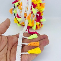 Neon Sarı Turuncu Fuşya Pamuk Saçak Püskül-SP-1168 Neon Sarı Turuncu Fuşya Pamuk Saçak Püskül-SP-1168