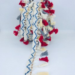 Gri Krem Kırmızı Pamuk Saçak Püskül-SP-1171 Gri Krem Kırmızı Pamuk Saçak Püskül-SP-1171