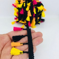 Siyah Turuncu Sarı Pamuk Saçak Püskül-SP-1174 Siyah Turuncu Sarı Pamuk Saçak Püskül-SP-1174