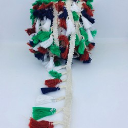 Yeşil Kahve Beyaz Pamuk Saçak Püskül-SP-1175