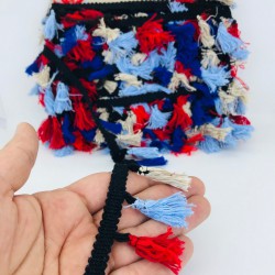 Açık Mavi Krem Kırmızı Pamuk Saçak Püskül-SP-1177 Açık Mavi Krem Kırmızı Pamuk Saçak Püskül-SP-1177