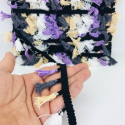 Mor Krem Beyaz Pamuk Saçak Püskül-SP-1178 Mor Krem Beyaz Pamuk Saçak Püskül-SP-1178