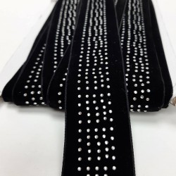Siyah Puanlı Taşlı Kadife Şerit-SP-1221