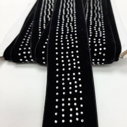 Siyah Puanlı Taşlı Kadife Şerit-SP-1221