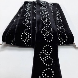 Siyah Halka Desenli Taşlı Kadife Şerit-SP-1223