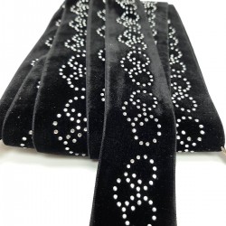 Siyah Halka Desenli Taşlı Kadife Şerit-SP-1223