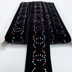 Siyah Chanel Renkli Kadife Taşlı Şerit-SP-1225
