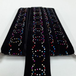 Siyah Chanel Renkli Kadife Taşlı Şerit-SP-1225