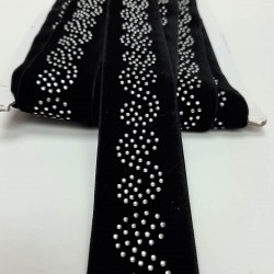 Siyah Su Desenli Kadife Taşlı Şerit-SP-1226 Siyah Su Desenli Kadife Taşlı Şerit-SP-1226