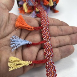 Lila Turuncu Sarı Renkli Saçak Şerit Püskül-SP-1227 Lila Turuncu Sarı Renkli Saçak Şerit Püskül-SP-1227