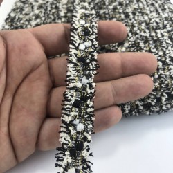 Siyah Beyaz Gold Simli Dekoratif Şerit-SP-1242 Siyah Beyaz Gold Simli Dekoratif Şerit-SP-1242