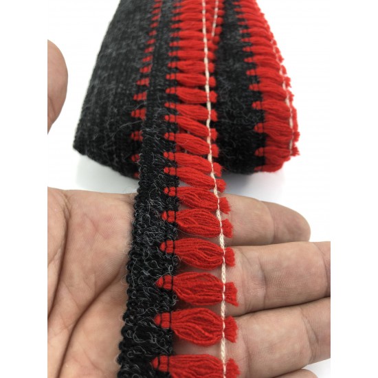 Kırmızı Siyah Şerit Saçak Püskül-SP-1248