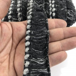 Siyah Gri Detaylı Orlon Saçak Şerit Püskül-SP-1258