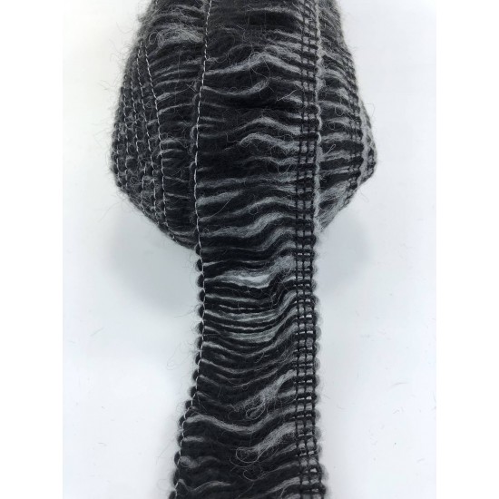 Gri Siyah Detaylı Orlon Saçak Şerit Püskül-SP-1259