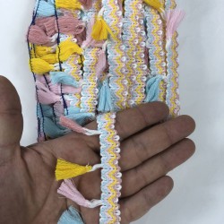 Sarı Pudra Renkli Renkli Saçak Püskül-SP-1281