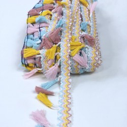 Sarı Pudra Renkli Renkli Saçak Püskül-SP-1281