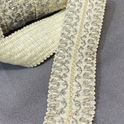 Gümüş Simli Krem Geniş Su Taşı Dekoratif Şerit-SST-1047
