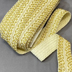 Gold Simli Krem Geniş Su Taşı Dekoratif Şerit-SST-1048