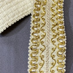 Gold Simli Krem Geniş Su Taşı Dekoratif Şerit-SST-1048