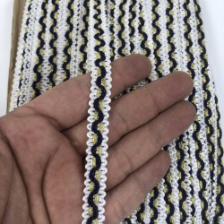 Beyaz Lacivert Gold Simli Su Taşı Harç Dekoratif Şerit-SST-1058